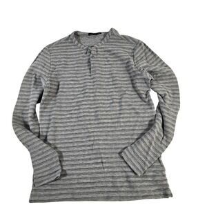 Robert Barakett Mens Prince George LS Henley Gray Stripe Size M Made in Peru